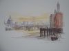 Water coloured sketch of St Paul's Cathedral & Blackfriars, London - The Nostalgia Store